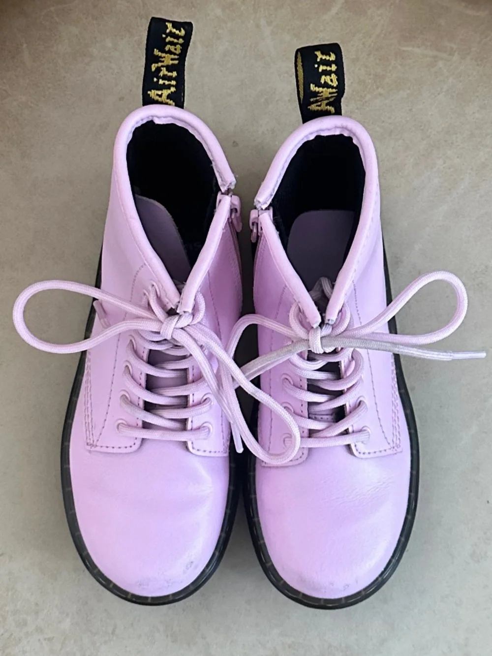 Dr. Martens Zavala J Leather Combat Boots Pale Pink Girls Size 13 Edgy Fun